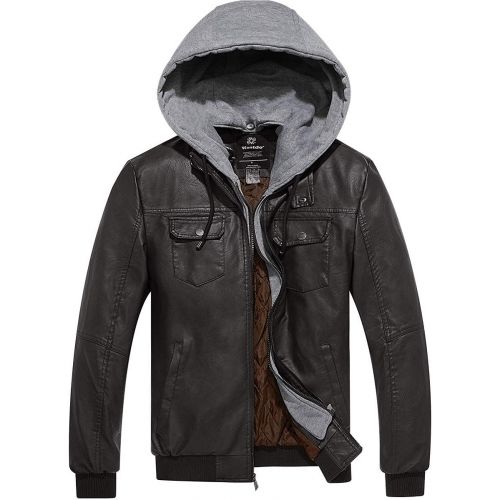  할로윈 용품Wantdo Mens Faux Leather Jacket Motorcycle Jacket Bomber Slim Fit Outwear with Removable Hood