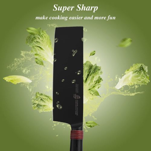  TUO Nakiri Knife 6.5 Professional Asian Usuba Knives & Japanese Chefs with Black Titanium Plated Blade Japanese AUS 8 Stainless Steel Pakkawood Handle Dark Knight Series with