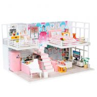 Spilay DIY Miniature Dollhouse Wooden Furniture Kit,Handmade Mini Modern Model Plus with Dust Cover & Music Box ,1:24 Scale Creative Doll House Toys for Children Girl Gift (Beautif