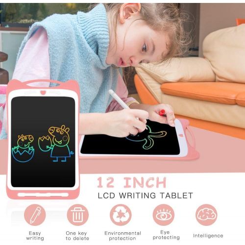  [아마존베스트]AGPTEK Colourful Writing Board LCD Childrens 12 Inch Screen, Electronic Writing Tablet with Brighter Writing, Digital Drawing Board with Anti-Clearance Function, Children Pink