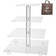 Jusalpha® Large 4 Tier Square Acrylic Cupcake Tower Stand for Dessert, Pastry, Serving Platter-Candy Bar Party Decor and Supply(with Rod Feet) (4SF-V2)