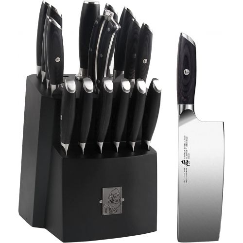  TUO Vegetable Cleaver 7 inch & Kitchen Knife Set 17 pcs Chinese Cleaver Chef Knife German HC Steel with Pakkawood Handle FALCON SERIES Gift Box Included
