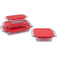 Pyrex Easy Grab 8-Piece Glass Baking Dishes With Lids, (1.5 QT, 2 QT, 3 QT, 8 INCH) Bakeware Sets, Freezer and Microwave Safe