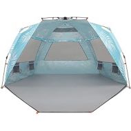 Easthills Outdoors Instant Shader Enhanced (Prints) Deluxe XL Beach Tent 4-6 Person Popup Sun Shelter 99 Wide for Family UPF 50+ Double Silver Coated with Extended Zippered Porch P