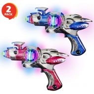 ArtCreativity Red and Blue Super Spinning Space Blaster Laser Gun Set with Flashing LEDs and Sound Effects - Pack of 2 - Cool Futuristic Toy Guns - Batteries Included - Great Gift