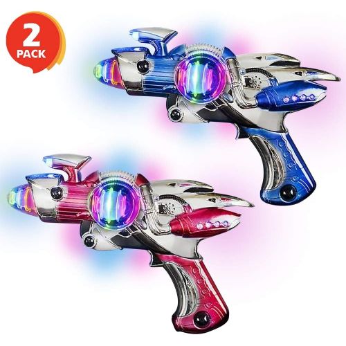  ArtCreativity Red and Blue Super Spinning Space Blaster Laser Gun Set with Flashing LEDs and Sound Effects - Pack of 2 - Cool Futuristic Toy Guns - Batteries Included - Great Gift