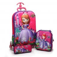 Generic A set of 3 pieces, a suitcase for girls with Disney Princesses, Sofia, bag, pencil case, 3D (purple)