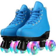 YYW Women Roller Skates PU Leather High-top Skating Shoes Four-Wheel Roller Skates Shiny Roller Skates with Carry Bag