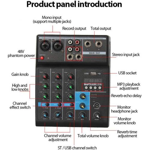  [아마존베스트]Professional Audio Mixer, ALPOWL Sound Board Console System, Interface 4 Channel Digital USB Bluetooth MP3 Computer Input 48V Phantom Power Stereo DJ Studio Streaming FX 16-Bit DSP