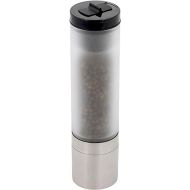 Kamenstein Borosilicate Frosted Glass Grinder with Stainless Steel Accents, Pre-filled with Black Peppercorns, Integrated Salt Shaker, 8 Inch