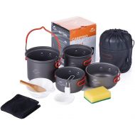 Tentock Portable Cookware Backpacking Cooking Kit Aluminum Bowl Pot Pan Set for Camping Hiking Backpacking Travelling