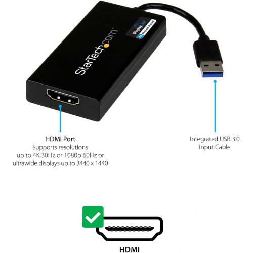  StarTech.com USB 3.0 to HDMI Adapter - 4K 30Hz Ultra HD - DisplayLink Certified - USB Type-A to HDMI Display Adapter Converter for Monitor - External Video & Graphics Card - Mac &