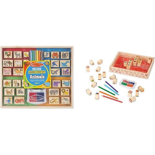  Melissa & Doug Deluxe Wooden Stamp Set, Animal Stamps (Best for 4, 5, 6 Year Olds and Up) & Wooden Favorite Things Stamp Set (Sturdy Wooden Storage Box, Best for 4, 5, 6 Year Olds