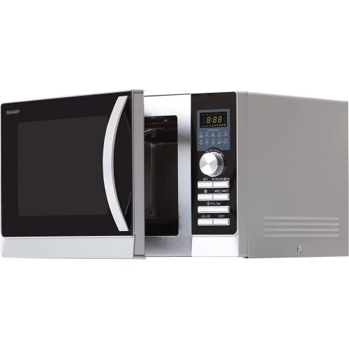  [아마존베스트]Sharp R843INW 3-in-1 microwave with hot air, grill and convection / 25 L / 800 W / 1000 W grill / 2500 convection / 10 automatic programs / pizza program / metal turntable (30 cm)