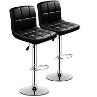 COSTWAY Bar Stool, Modern Swivel PU Leather stools Adjustable Height Bistro Pub Counter Barstool Set of 2 (Black)