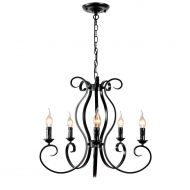 UNITARY Unitary Brand Vintage Black Metal Candle Chandelier with 5 E12 Bulb Sockets 200W Painted Finish