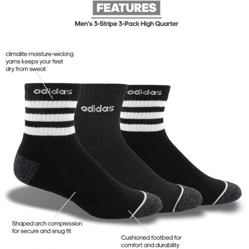 아디다스 adidas Mens 3-stripe 3-pack High Quarter Sock Socks