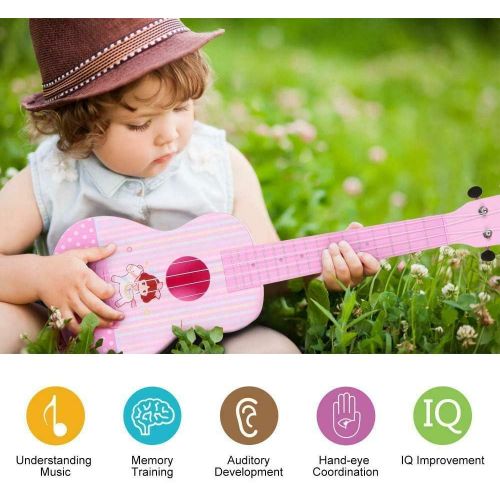 [아마존베스트]HANMUN Unicorn Musical Ukulele Guitar Toys - 23 Inch Pink Guitar with 4 Strings Musical Instruments Learning Educational Toys for Kids Children Adult Children (Pink) …
