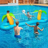 iBaseToy Inflatable Pool Volleyball Game Set - Pool Volleyball Set with Adjustable Net and 2 Balls for Swimming Pool Games, Pool Float Set Pool Volleyball Toy for Adults and Kids (