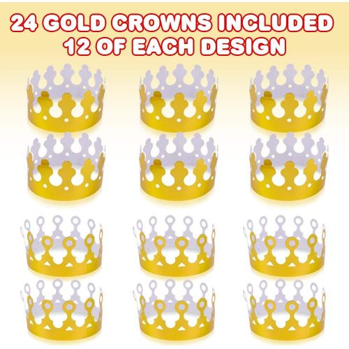  ArtCreativity Gold Foil Birthday Party Crowns for Kids, Bulk Pack of 24, Golden Paper Birthday Hats in 2 Fun Designs, Adjustable and Reusable, Royalty Party Decorations, Crown Part