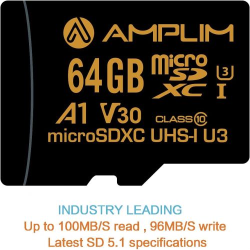  Amplim 64GB Micro SD Card, 2 Pack MicroSD Memory Plus Adapter, MicroSDXC U3 Class 10 V30 UHS-I Extreme High Speed Nintendo-Switch, Go Pro Hero, Surface, Phone Galaxy, Camera Securi