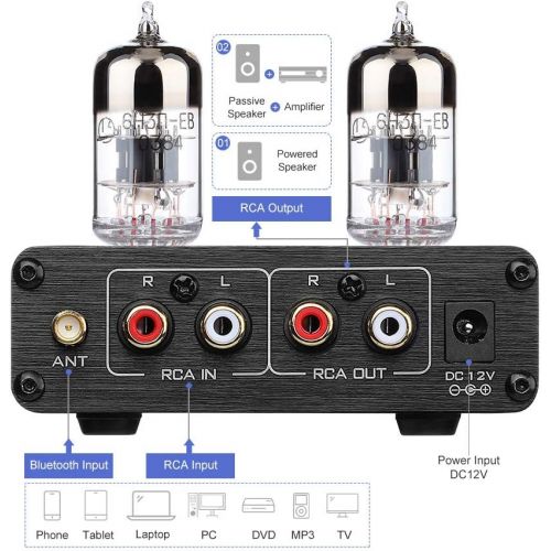  [아마존베스트]AIYIMA Tube T7 Audio 6N3 Tube preamp Bluetooth 5.0 HiFi Audio Vacuum Preamplifier with Treble Bass Tone for Home Theater System(No Power Adapter)