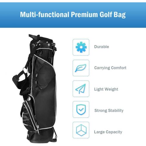  Tangkula Golf Stand Bag, Lightweight Organized Golf Bag, Easy Carry Shoulder Bag with 3 Way Dividers and 4 Pockets for Extra Storage