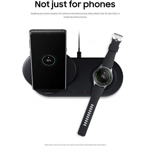 삼성 Samsung Wireless Charger DUO Fast Charge Stand & Pad Universally Compatible with Qi Enabled Phones and Select Samsung Watches (US Version), Black