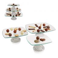 Emenest 3 Tier Server - Tiered Glass Serving Stand Square Cake Plates - Food Display Platter for Party and Event, Best for Appetizers, Snacks and Desserts