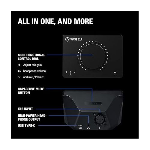  Elgato Wave XLR - Audio Mixer, 75 db Preamp, 48V Phantom Power for XLR Mic to USB-C - For Streaming, Recording, Podcasting