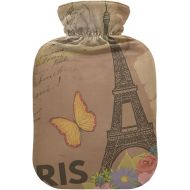 hot Water Bottle Velvet Transparent 2 L fashy ice Pack for Menstrual Cramps, Neck and Shoulder Pain Relief Paris Love Valentine's Day Eiffel Tower Vintage Poster Nostalgic Retro