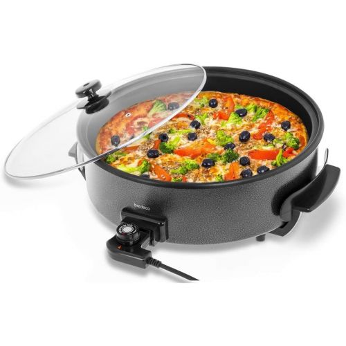  [아마존베스트]Bredeco BCPP 409Electric Pan Party Pan Pizza Baking Pan with Lid (1400Watt 230V Recessed5Levels 100to 250°C, Height 9cm, Teflon, Diameter 4
