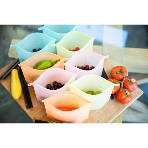  Innovative technology products corp Reusable Silicone Food-Storage Cooking Bags - Airtight Zip Seal Colored Containers Keep Food Hot or Cold - Baby Food Prep or Sous Vide - (2L 4M bags)