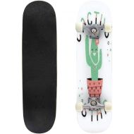 GWFERC Funny Cactus Star Slogan vectorhappy facegreenpink and Skateboard 31x8 Double-Warped Skateboards Outdoor Street Sports Skateboard for Beginners Professionals Cool Adult Teen Gifts