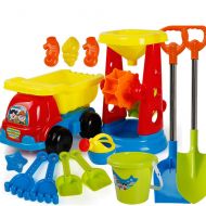AODLK 14 Pcs Outdoor Beach Sand Toys Set for Kids Children Baby Soft Rubber Beach Bucket Playset Summer Toys with Buckets Included Watering Can Rake and Shovel