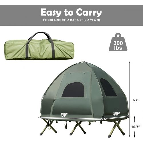  [아마존베스트]Tangkula 1-Person Tent Cot, Foldable Camping Tent with Air Mattress and Sleeping Bag, Elevated Camping Tent with Carry Bag, Portable Camping Tent Cot for Outdoor Hiking, Camping &