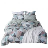 OTOB Duvet Cover Sets Cotton with 1 Comforter Cover 2 Pillowcases for Kids, Reversible Teen Boys Girls Bedding Collection Gift Sets, Geometric Gray Blue Triangle Diamond Pattern, Q