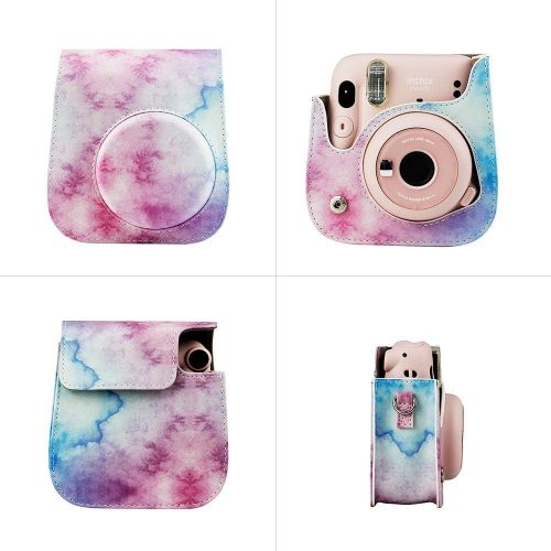  WOGOZAN Instant Camera Case for Fujifilm Instax Mini 11 / 9 / 8 Camera PU Leather Protective (Blue-Pink Watercolor)