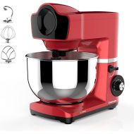 ELESTYLE Food Processor Kneading Machine, 1500 W, 6 Speeds Dough Kneading Machine, Low Noise Mixing Machine with 6 L Stainless Steel Bowl, Stainless Steel Whisk, Die-Cast Stirrer and Dough Hook (Red)