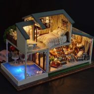 Roche.Z Dollhouse Kit DIY Miniature Wooden Handmade House Light-Princess Cottage Accessories Dolls Houses with Furniture LED for Children Girl Gift Home Decoration