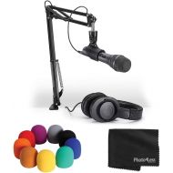 Audio-Technica AT2005USB Microphone Pack with ATH-M20x, Boom & Mini-USB Cable + 9-Color Windscreen Pack + Cloth - Top Value Bundle