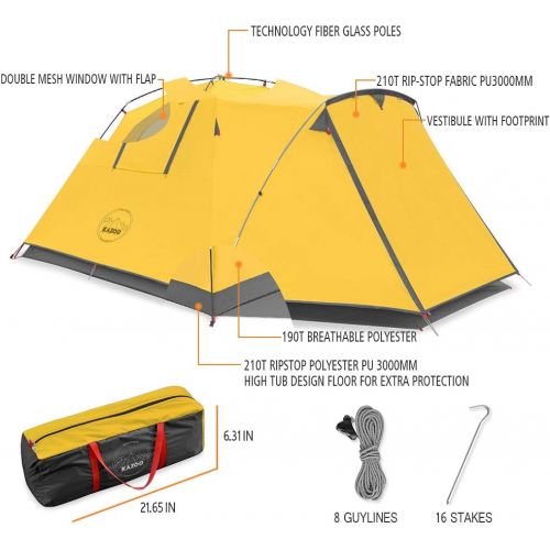  Kazoo 2／4 Person Camping Tent Outdoor Waterproof Family Large Tents 2/4 People Easy Setup Tent with Porch Double Layer