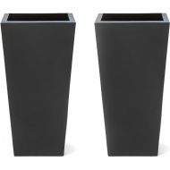 Step2 Tremont Tall Square Planter Pot, Onyx Black, 2-Pack - Large Planter for Outdoor/Indoor Use - Maintenance Free Design - Ideal Patio and Front Porch Planter - Measures 15