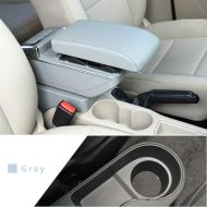 Maite Car Armrest Box Cover Center Console Armrest Box Oversized Storage Space Built-in LED Light, Removable Ashtray with Water Cup Holder for KIA Rio 4 Rio X-line 2017-2018 Gray