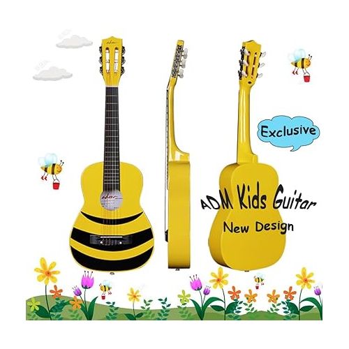  ADM Beginner Acoustic Classical Guitar Nylon Strings Wooden Guitar Bundle Kit for Kid Boy Girl Student Youth Guitarra Free Online Lessons with Gig Bag, Strap, Tuner, Picks (30 Inch, Honey Bee)