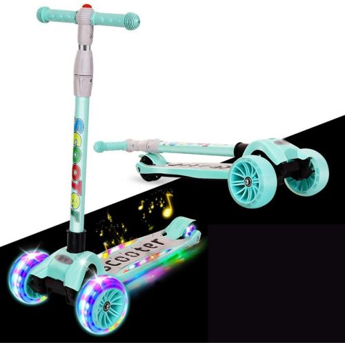  Kinder Roller Dreiradscooter Roller 2-6-8-12 Jahre altes vierradriges Musik-Blitz-Fuss-Schwingenauto, das den Roller der Kinder faltet FANJIANI (Farbe : Gruen)