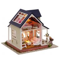 HMANE Dollhouse Mini Furniture 3D Assembly DIY Miniature Ornament Kit Cottage Lovely Bicycle with LED Light
