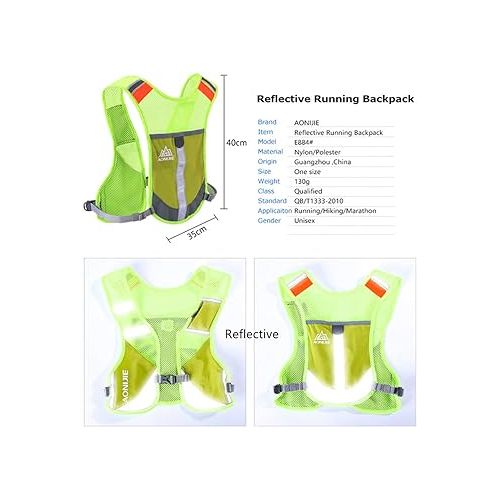  AONIJIE Men Women Ultralight Running Vest Pack Reflective Breathable Hydration Backpack for Hiking Camping Marathon Cycling Race (Gray- with 2 pcs 250ml Bottles)