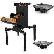 Stanbroil Large 3 in 1 Rocket Stove with Grill Rack, Griddle and Pots Cooking Stand, Heavy Duty Wood Burning Stove with Adjustable Legs for Backyard Cooking, Car Camping and Off-Grid Preparedness