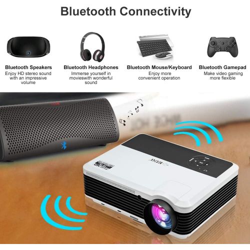  EUG Full HD 1080P Projector with WiFi Bluetooth,Wireless Android OS 200 Inch Display Outdoor Video Home Cinema Projector for Video Gaming Phone Screen Mirroring HDMI USB DVD TV Stick P